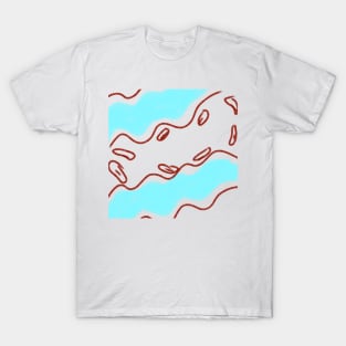 Blue watercolor brown lines abstract art T-Shirt